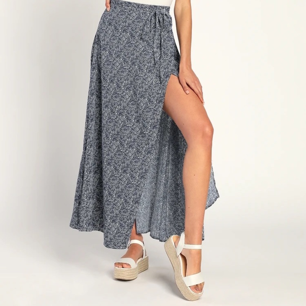 Lulus navy blue print wrap maxi skirt